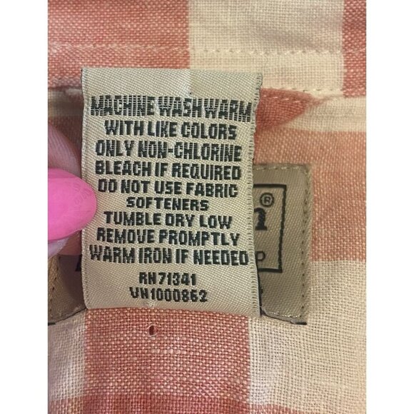 LL Bean Shirt Mens XXLarge 100% Linen Long Sleeve Button Up Plaid Pink Preppy - Picture 6 of 8